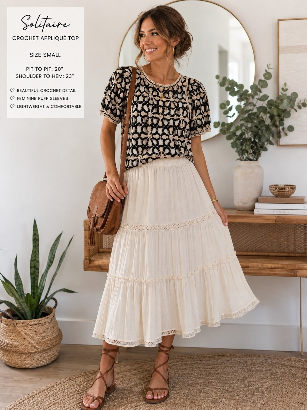 Solitaire Crochet Floral Knit Top Cottagecore Boho Chic - Small